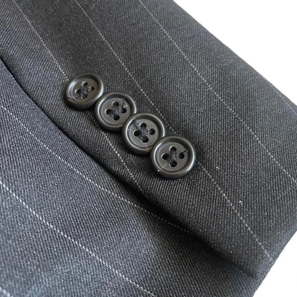 Vtg Hickey Freeman Loro Piana Wool Pinstripe Suit 42L‎ Charcoal Gray Made in USA